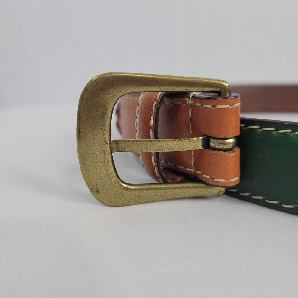 Earth Tone Patchwork Genuine Leather Belt women's sz L Boho Country Artsy Rodeo - Picture 8 of 9